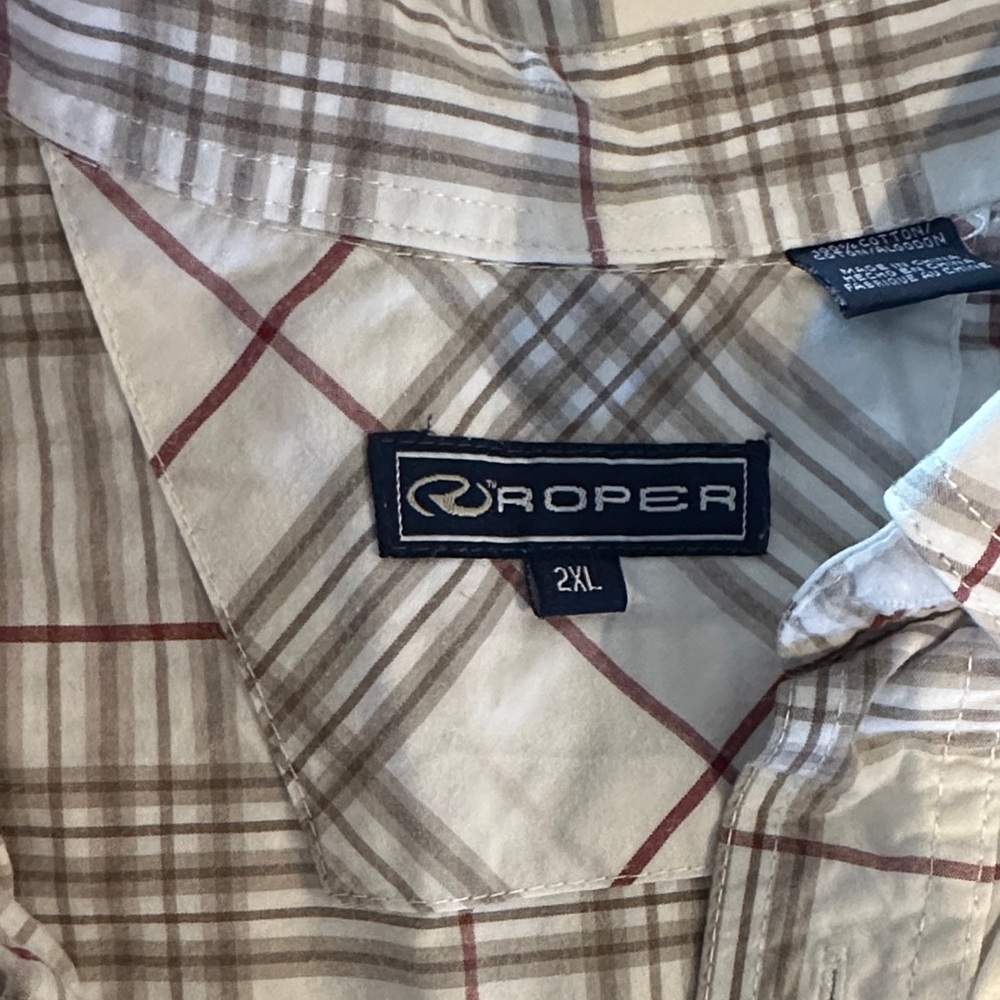 Roper Men's Checkered Shirt - Brown and White